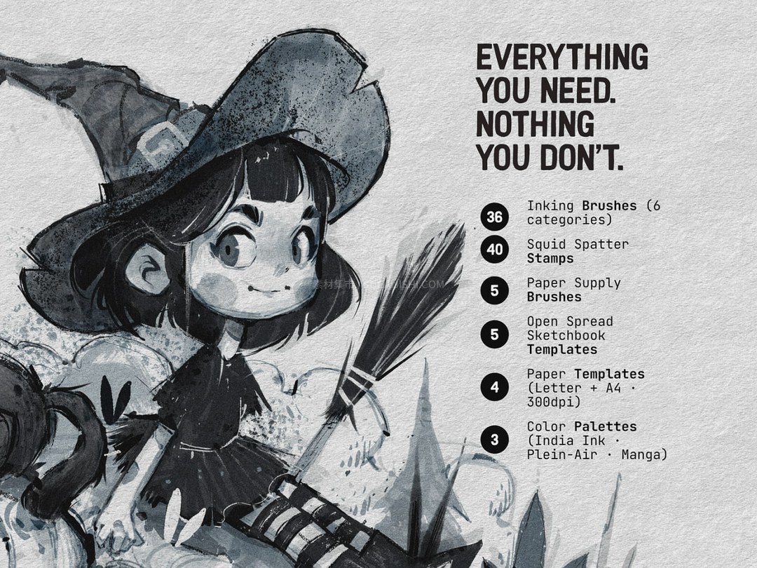 Procreate复古漫画勾线墨水笔刷套装